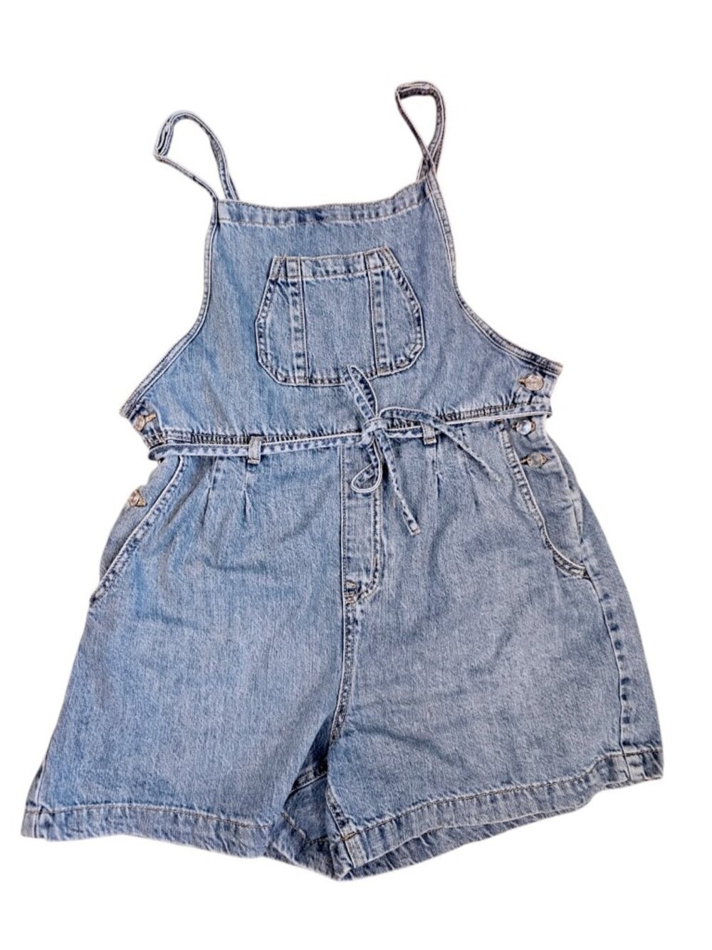 Womens Shorts Bibs Overalls Sz M Denim Jean Blue Pleated Belted M Jeans